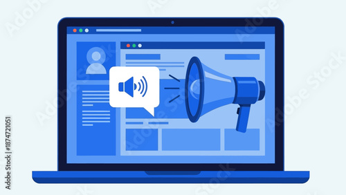 Megaphone on Laptop Screen Digital Illustration.