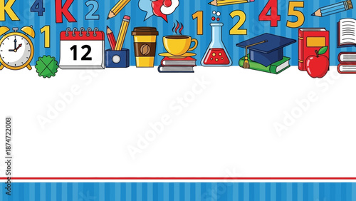 Colorful educational wall display with school supplies and numbers