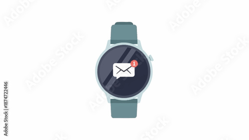 A modern digital smartwatch displaying a new message or email notification with a red alert icon.