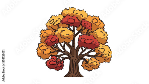 Autumn tree with colorful foliage illustration
