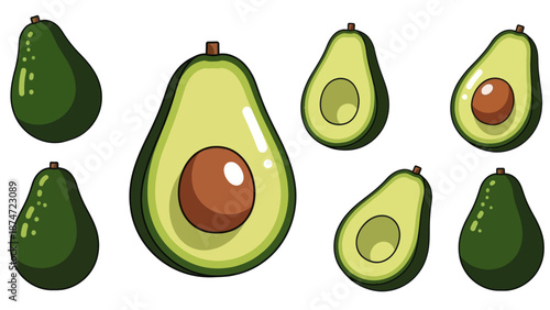 Avocado Cartoon Set, Healthy Food Vector