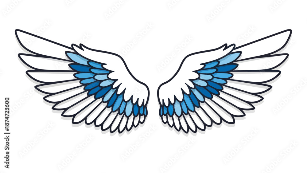 Fototapeta premium Angel Wings Illustration with Blue Feathers