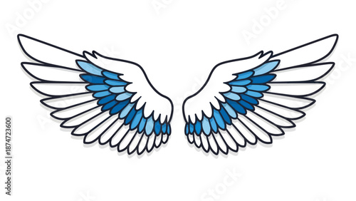 Angel Wings Illustration with Blue Feathers