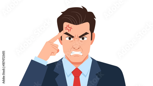 Angry businessman with finger on temple