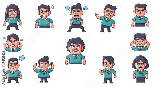 Angry cartoon characters set. Business emotion