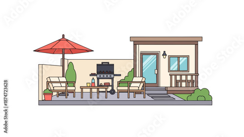Backyard BBQ party illustration, outdoor living