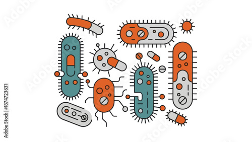 Bacteria Vector Illustration, Microorganism Collection