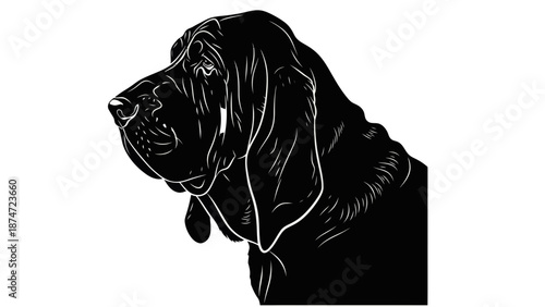 Bloodhound dog portrait, black and white