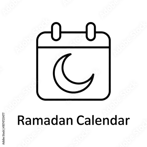 Outline icon of a ramadan calendar, symbolizing the holy month and its crescent moon.