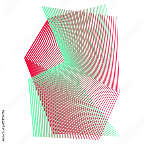 Abstract moiré effect illustration with blue and orange wavy lines isolated on white background