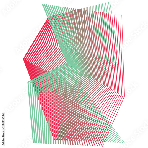 Abstract moiré effect illustration with blue and orange wavy lines isolated on white background