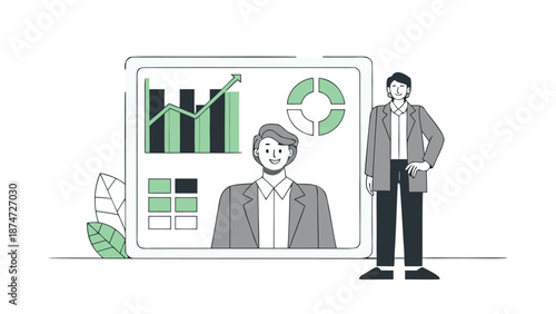 Business strategy illustration showing sustainable growth and eco friendly planning with graphs
