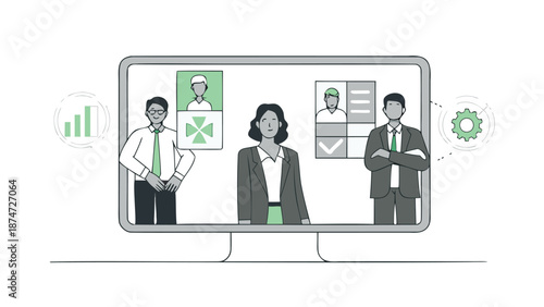 Healthcare saas workflow visualization on a computer screen showing data analysis and team collaboration
