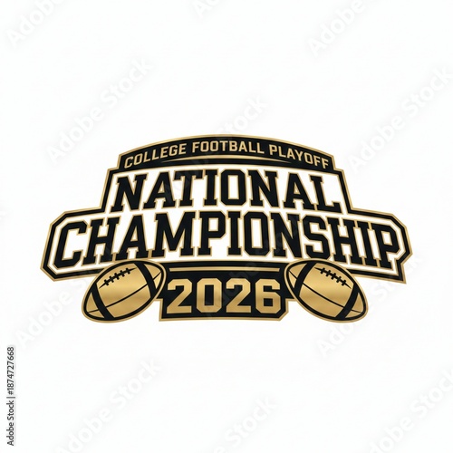 College Football Playoff National Championship 2026 logo with gold and black footballs on white background