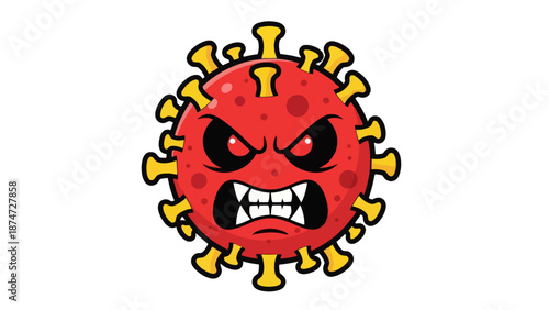 Angry Cartoon Virus Cell with Spikes