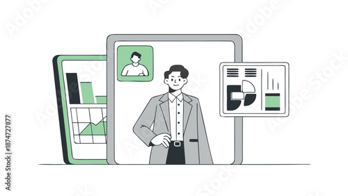 Businessman interacts with modern digital insurance management platform on devices