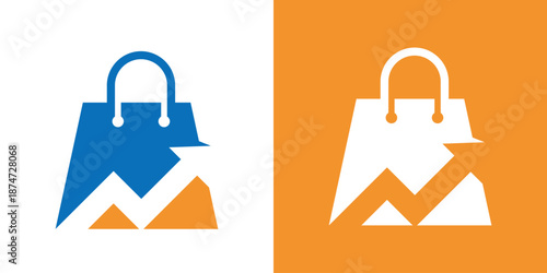 Dual meaning logo combining a shopping bag and arrow, symbolizing retail growth, smart purchasing, business progress, and forward-moving commerce.