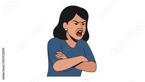 Angry woman with arms crossed screaming