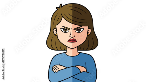 Angry woman with arms crossed cartoon