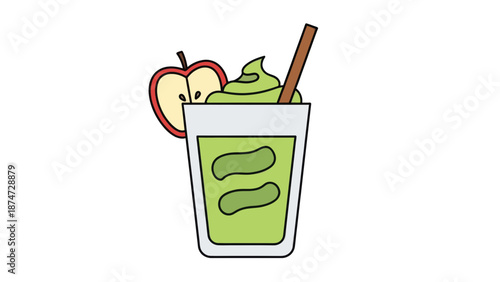 Apple Smoothie Illustration with Straw and Fruit