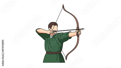 Archer aiming bow and arrow illustration