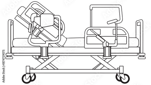 Professional adjustable medical hospital bed for clinical facility management and inpatient healthcare service business branding and marketing resources.