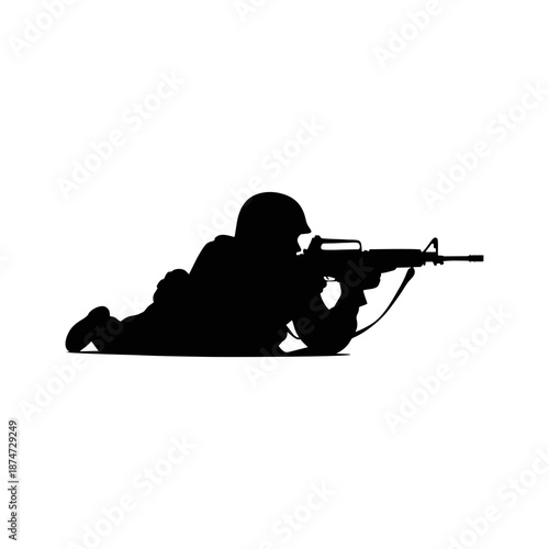 silhouette vector of soldiers practicing using rifles