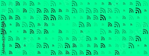 Vibrant Green Background with Repeating Black RSS Feed Icons for Digital Communication