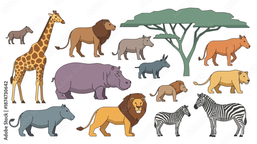 Obraz premium African Animals Cartoon Set Illustration