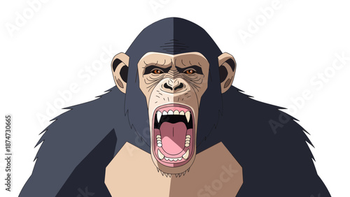 Aggressive Chimpanzee Roaring with Open Mouth