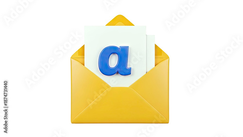Yellow envelope with letter 'a' on white paper
