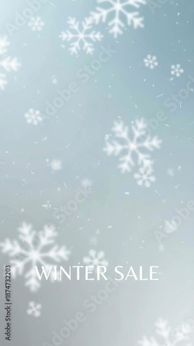 Snowflakes dance charmingly as winter sale delights shoppers in a cozy, festive atmosphere