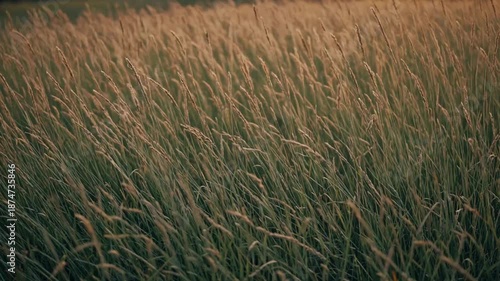 Cinematic Tall Grass Swaying in Warm Golden Hour Light with Shallow Depth of Field