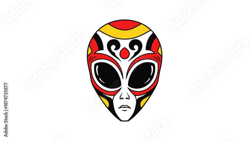 Alien mask with colorful ethnic patterns