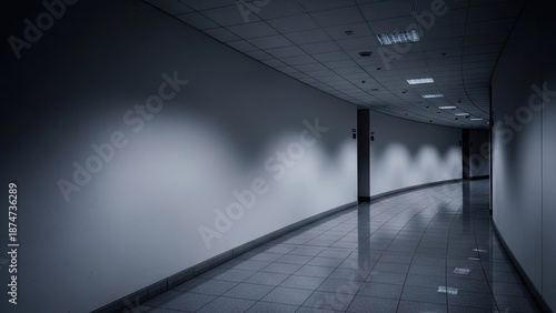 Modern office corridor with sleek design and ambient lighting