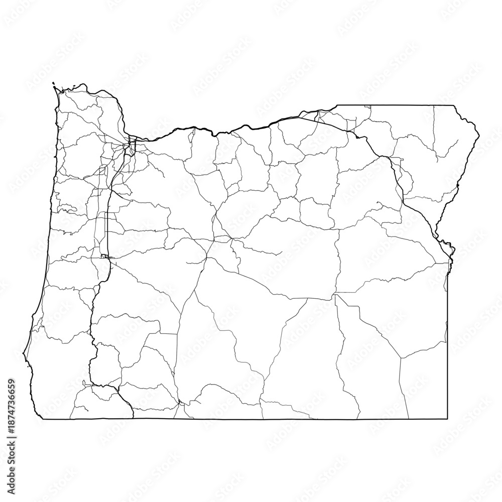 Obraz premium Oregon State Map Road Network Vector SVG Black Lines Wireframe Transparent Background Isolated Minimalist Cartography