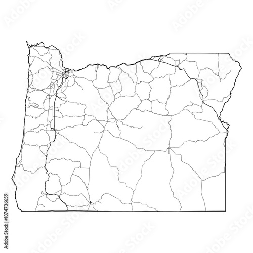Oregon State Map Road Network Vector SVG Black Lines Wireframe Transparent Background Isolated Minimalist Cartography