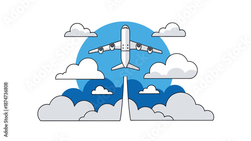 Airplane in Flight with Clouds Vector Illustration