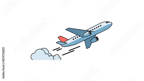 Airplane taking off with smoke trail illustration