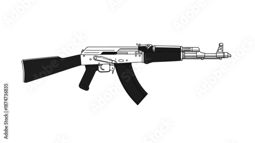 AK-47 Assault Rifle Black and White Vector Illustration
