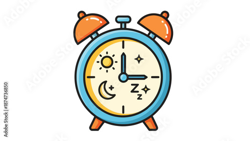 Alarm clock icon with day and night symbols