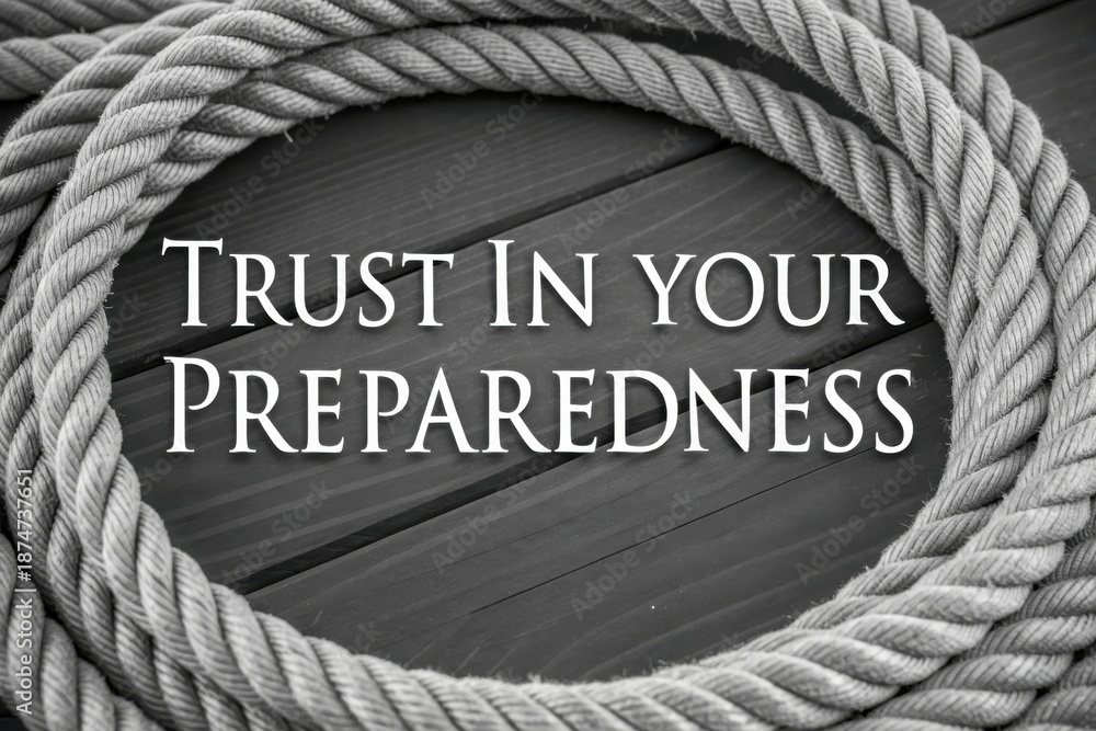 Fototapeta premium Coiled Rope With Bold Text About Trust And Preparedness