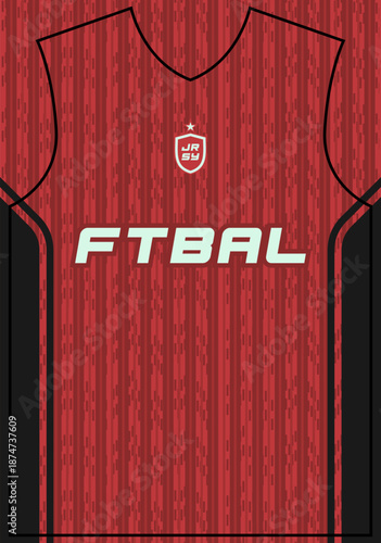 Red football jersey mockup with vertical stripe pattern.