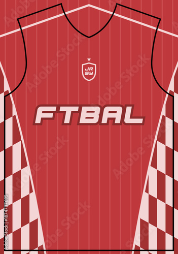 Red white football jersey mockup with dynamic zigzag style.