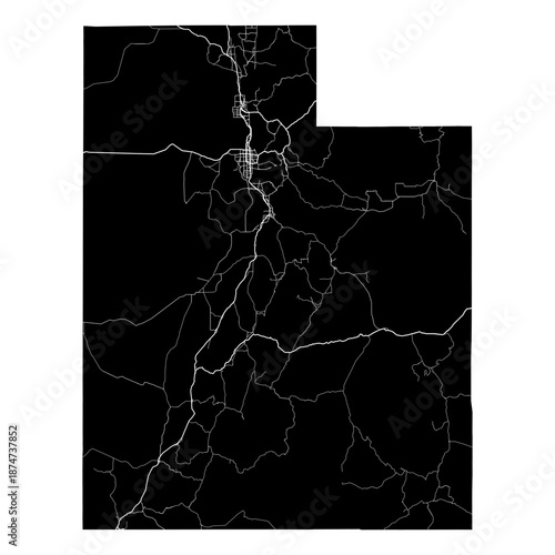 Utah State Map Road Network Vector SVG Black Silhouette White Highway Lines Transparent Background Isolated Minimalist Cartography
