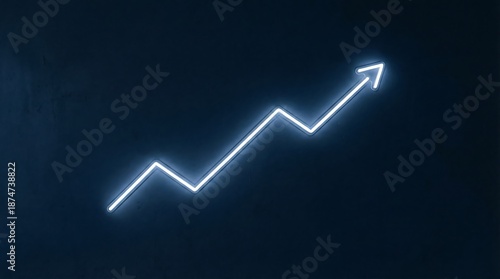 Glowing blue line graph trending upward with arrow