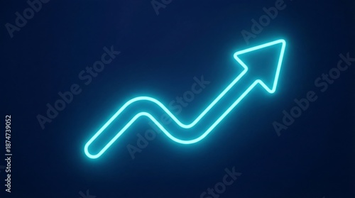Glowing blue neon arrow trending upward in dark space