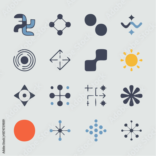 Vector icon set visualizing invisible processes like flow, transition, and change