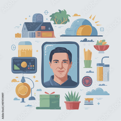 Vector icons capturing small unnoticed daily moments, symbolic simplified shapes