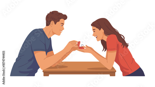 A proposal: A man is giving a ring to a woman for proposal with happiness moment. Capturing the loving relationship of the couple.